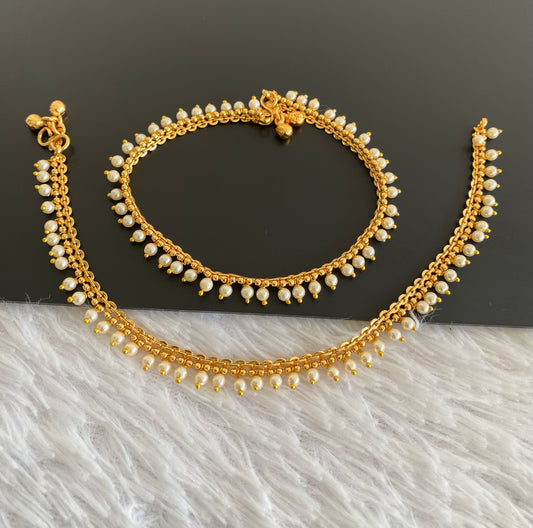 Antique gold tone pearl anklets set dj-53202