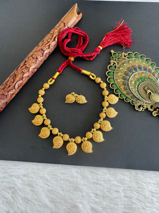 Matte finish green mango nakshi necklace set dj-52140