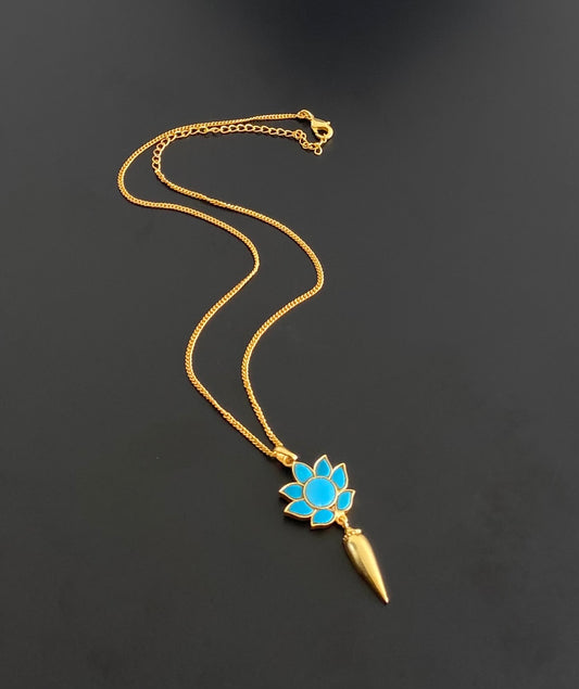 Gold tone blue lotus kundan jadau chain with pendant dj-54498