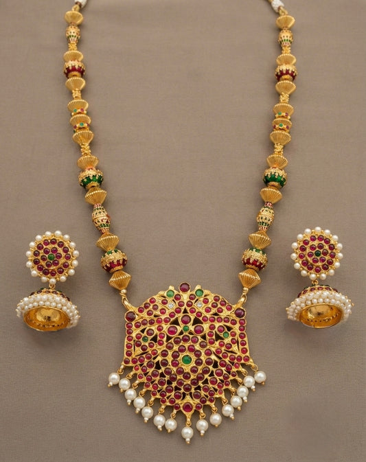 Gold tone kemp meenakari beaded necklace set-dj07172