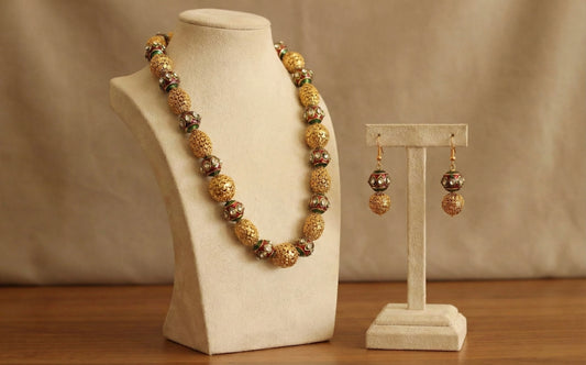 Antique gold tone meenakari beaded necklace set-dj07685