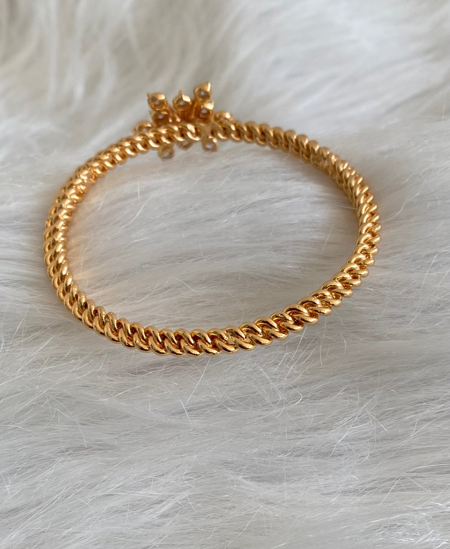 Gold tone AD white stone flower kada/bangle(2.8) Dj-53889