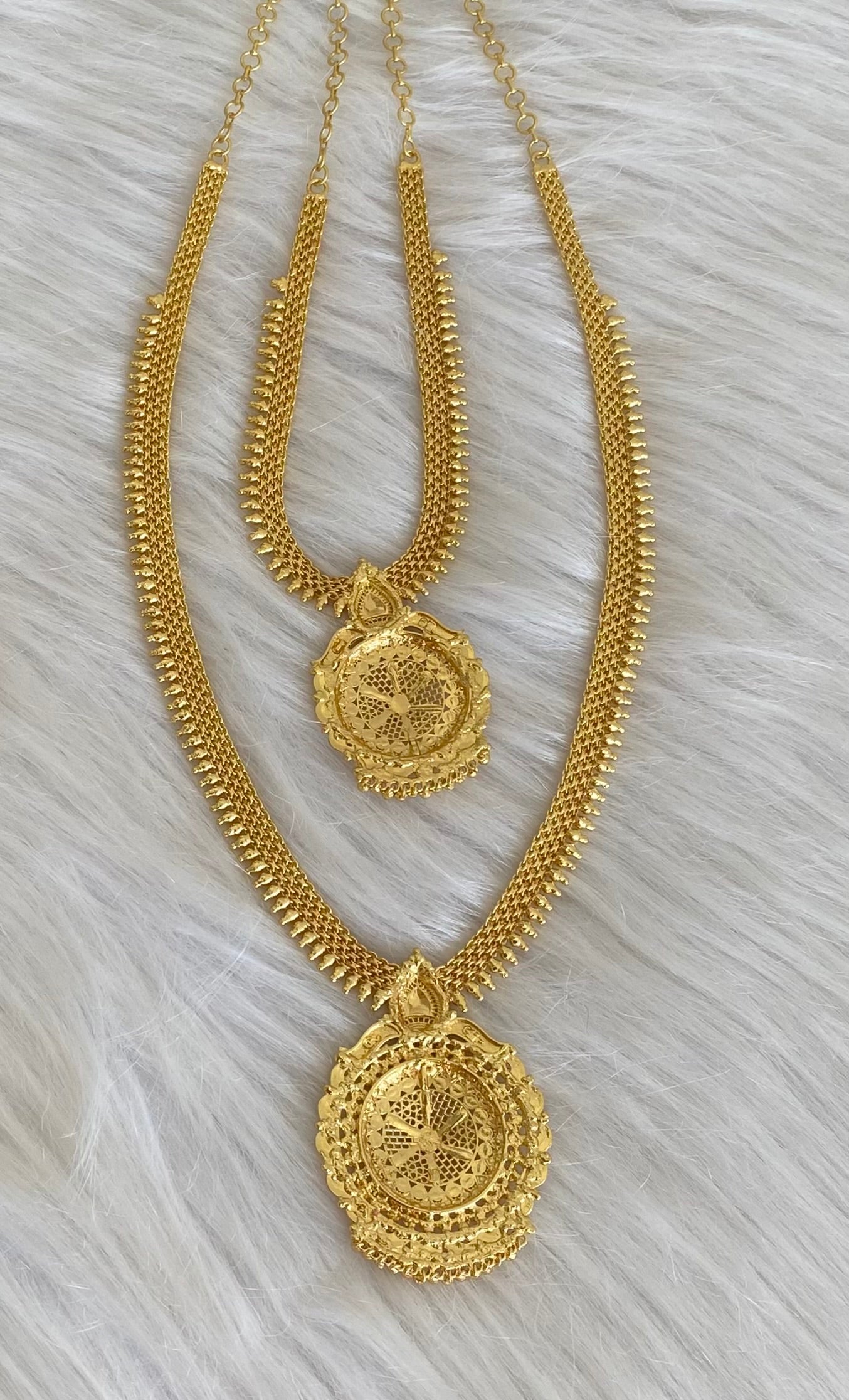 Gold tone ruby stone heart flower combo set dj-54288