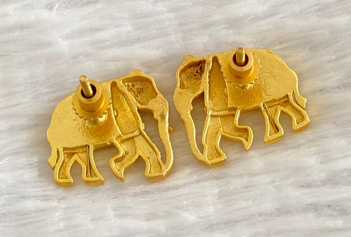 Gold tone blue kundan jadau elephant earrings dj-53536