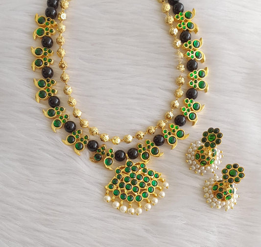 Gold tone Green-black Mango Pearl double layer Necklace Set DJ23282