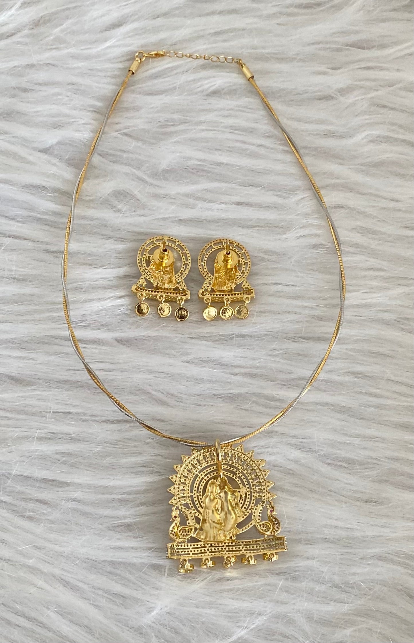 Two tone cz radha-krishna pendant set with kanti necklace dj-54006