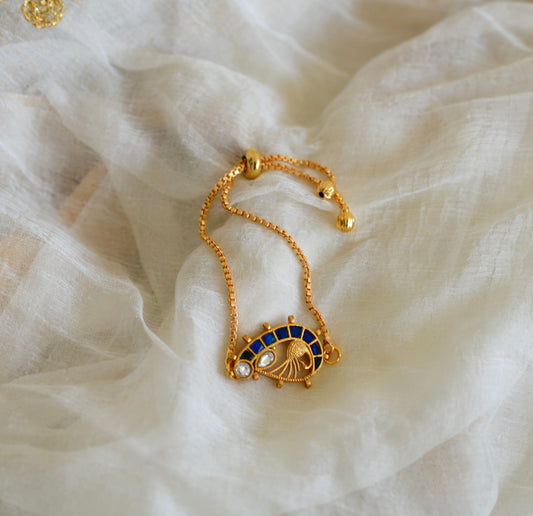 Gold tone blue kundan jadau peacock bracelet dj-52665