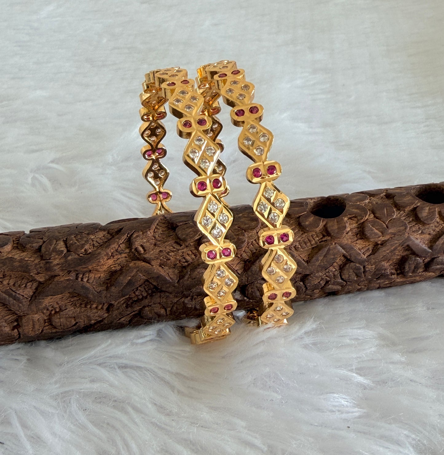 Gold tone AD pink-white bangles(2.6) Dj-53288