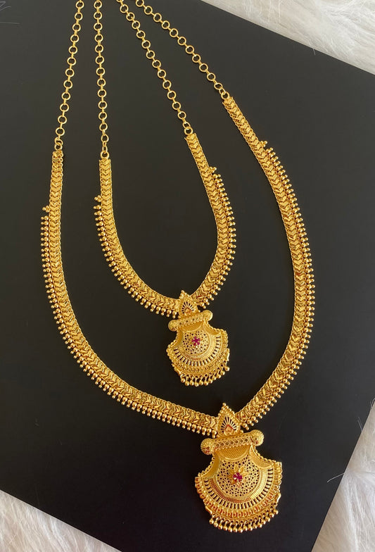 Gold tone ruby stone heart combo set dj-54285