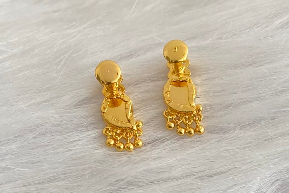 Gold tone pink-green kerala style mango earrings dj-54204