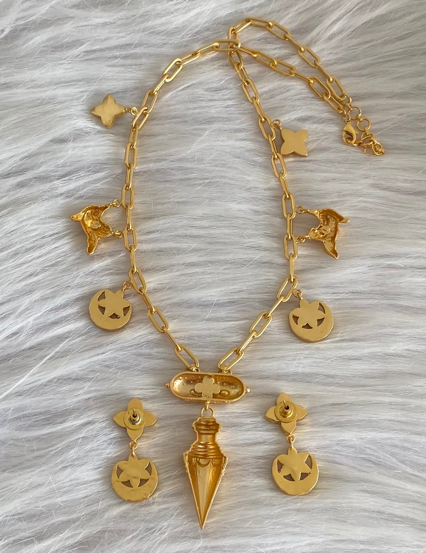 Gold tone turquoise-pink kundan jadau floral necklace set dj-54193