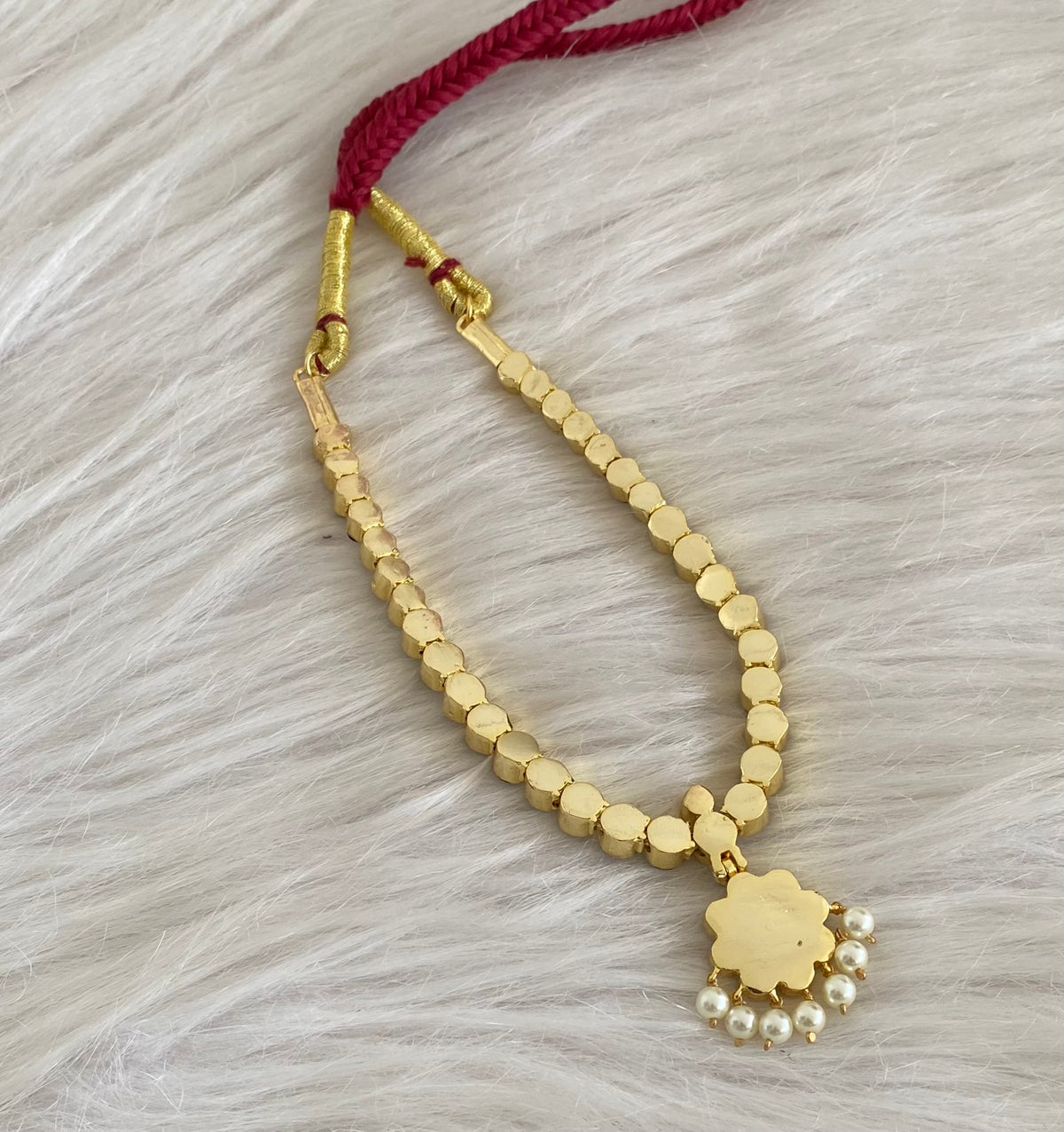 Gold tone AD red stone pearl attigai necklace dj-54988
