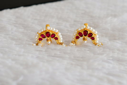 Gold tone pink kundan jadau moon bugadi earrings dj-52466