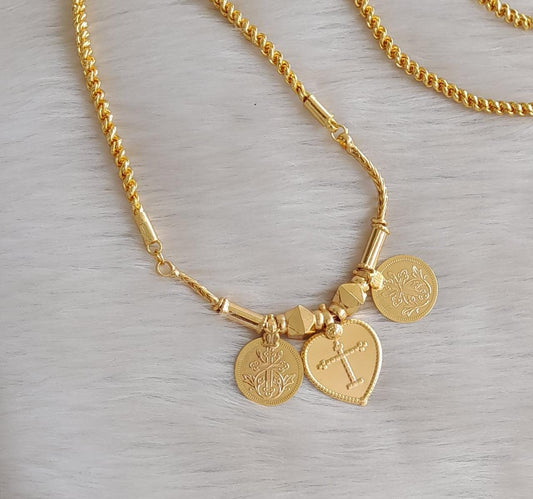 Gold tone christian cross coin mangalyam with 30 inches chain dj-42895
