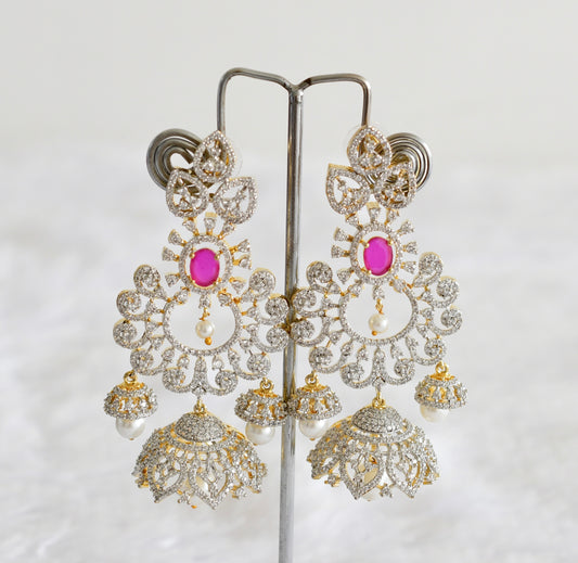 Two tone cz ruby pearl long bali jhumkka dj-51882