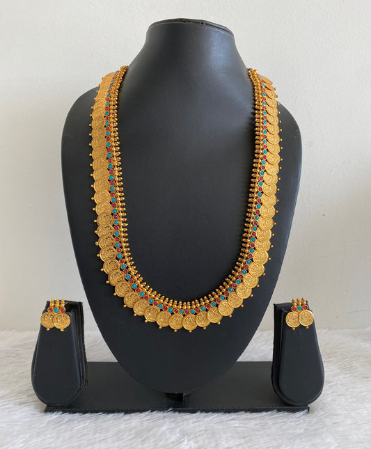 Antique Ruby-sky Blue Lakshmi Coin Haar Set-dj09720
