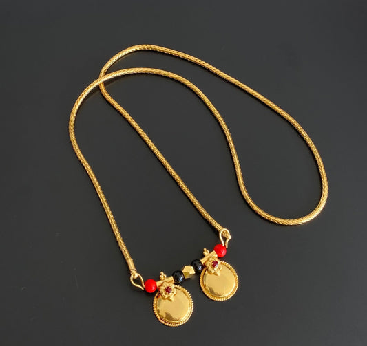 Gold tone 24 inches coral-black beads bottu mangalyam dj-54112