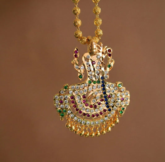 Gold tone 24 inches chain with AD Kamakshi pendant set dj-52634