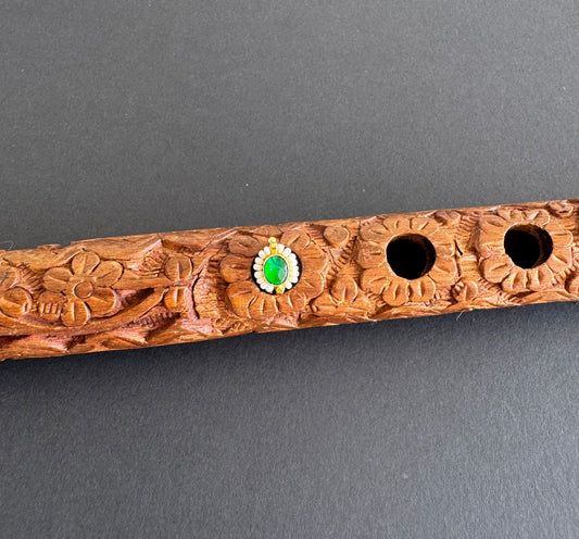 Gold tone green pearl oval kundan jadau flower Nose Pin Dj-51427