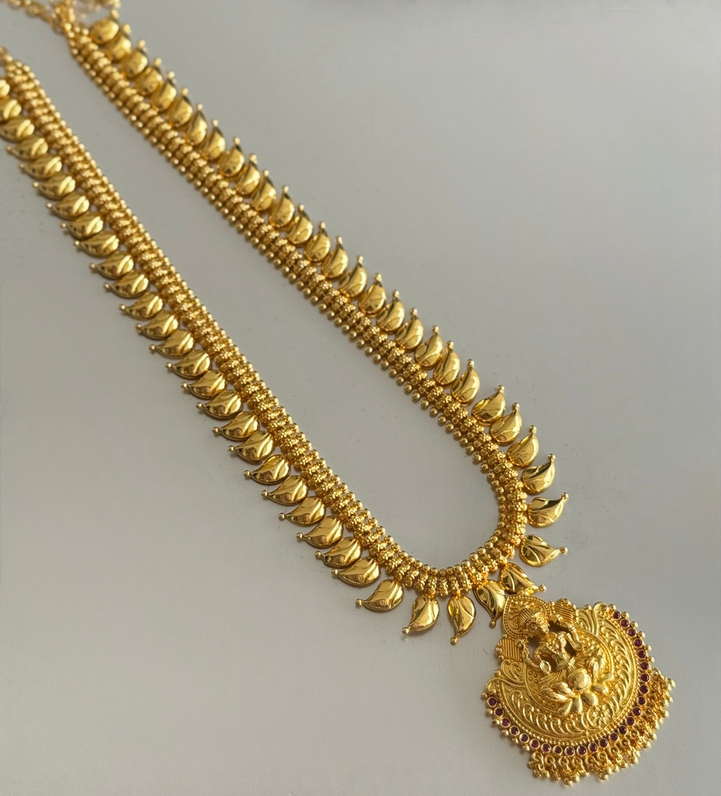 Gold look alike kerala style ad pink lakshmi mango haar dj-51641