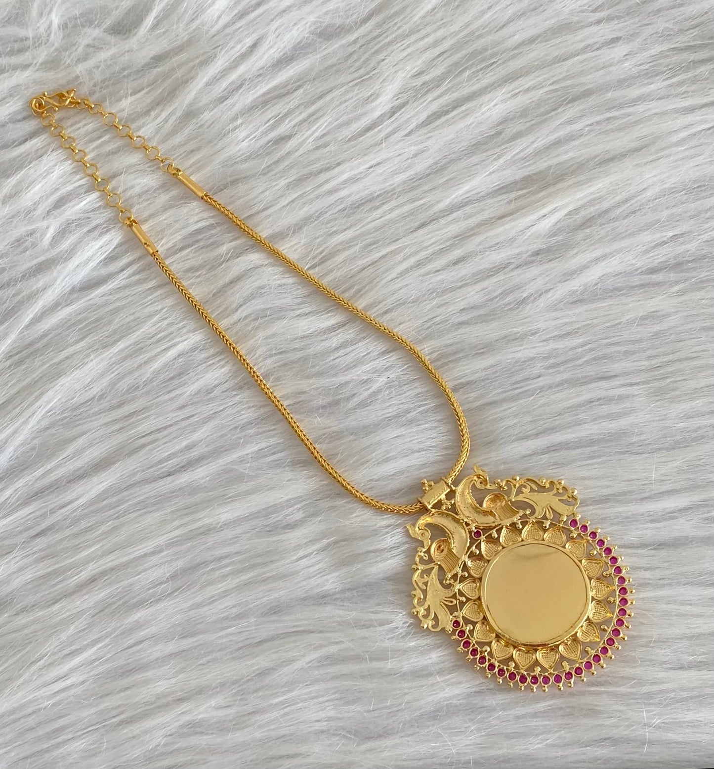 Gold tone peacock pink-green krishna kerala style kodi necklace dj-54125