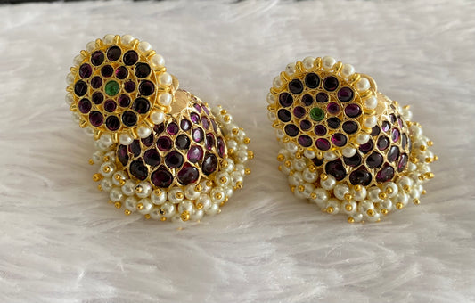 Gold tone precious kemp-green pearl jhumkka dj-50998