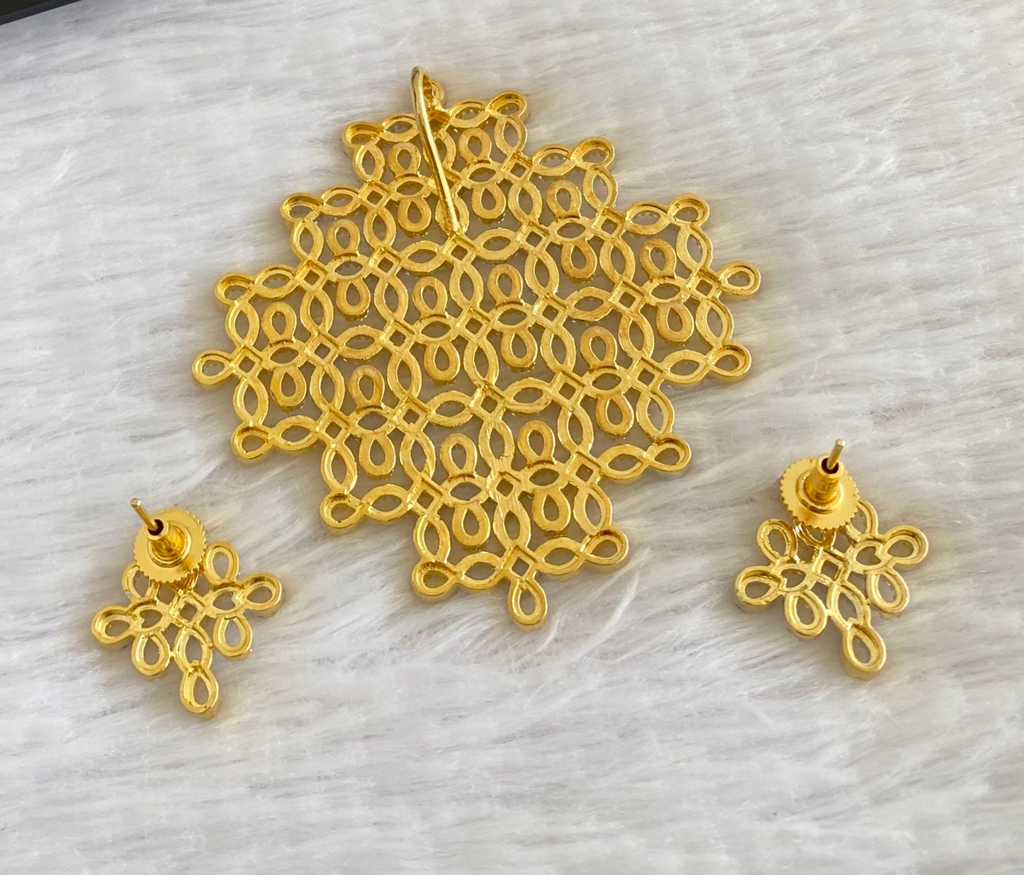 Two tone cz white rangoli pendant set dj-53350