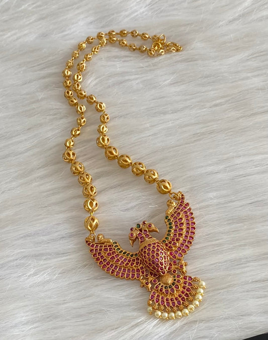 Gold tone pink-green pearl gandaberunda necklace dj-53993