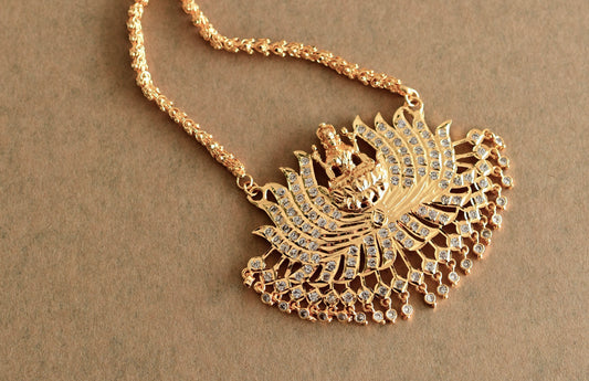 Gold tone white stone Lakshmi Lotus pendant with chain dj-38639