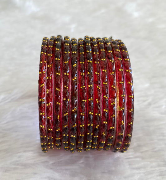 Set of 12 maroon glass bangles(2.6) dj-52795