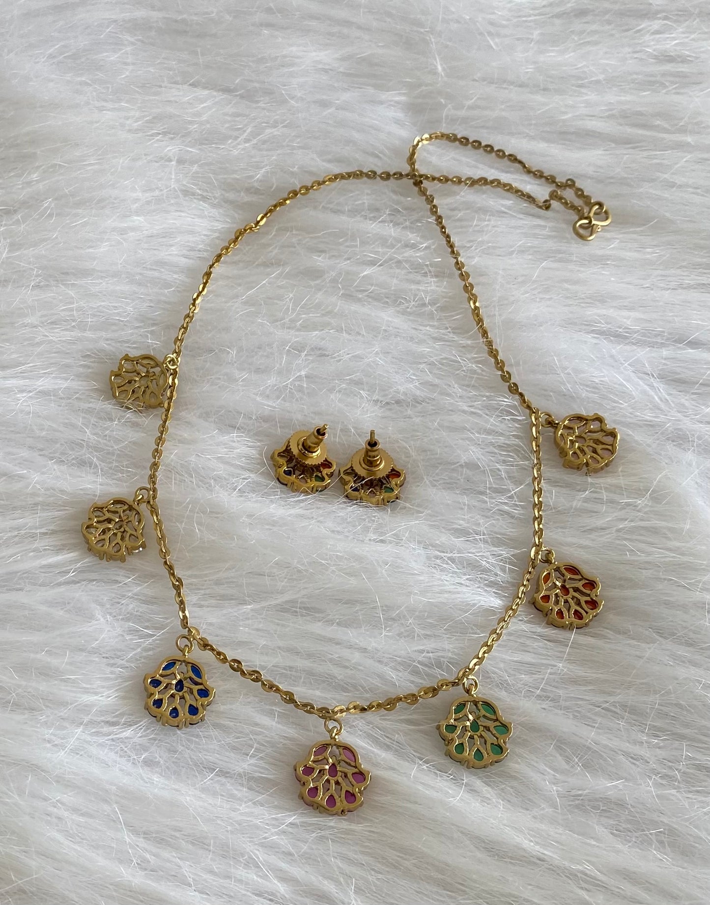 Antique gold multicolor stone necklace set dj-54414