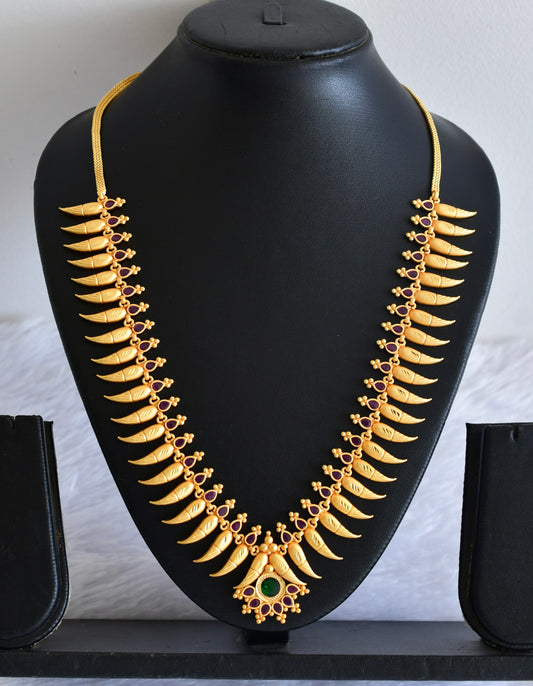 Gold tone kerala style ruby green mulla mottu necklace dj-53096