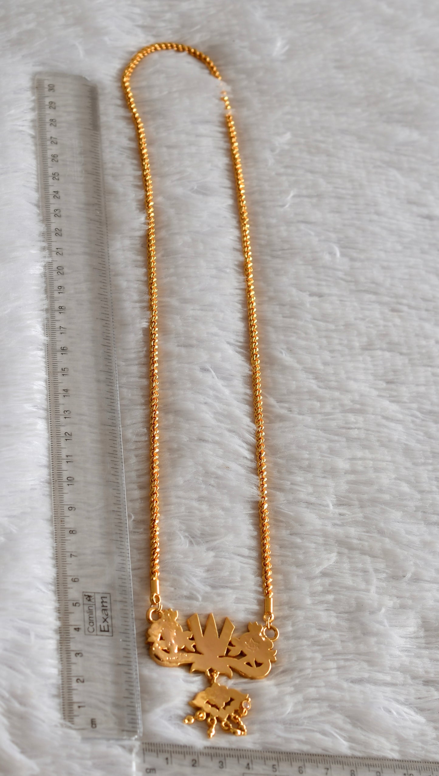 Gold tone AD pink-green nama-shanku-chakra pendant with 24 inches chain dj-51991