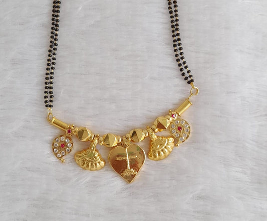 Gold tone 24 inches karimani chain with pink-white stone mango christian cross mangalyam dj-49667