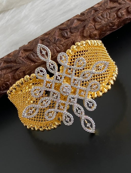 Gold tone white stone adjustable rangoli kada/bangle Dj-53971