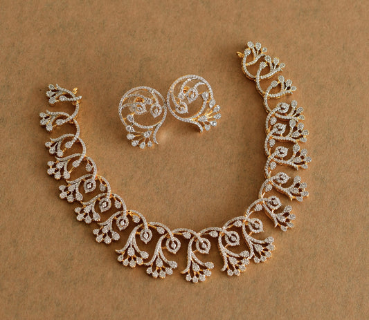 Two tone white floral necklace set dj-51978