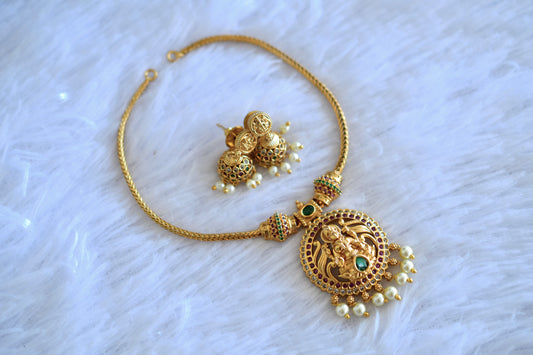 Antique gold tone ruby-green lakshmi kodi necklace set dj-52731