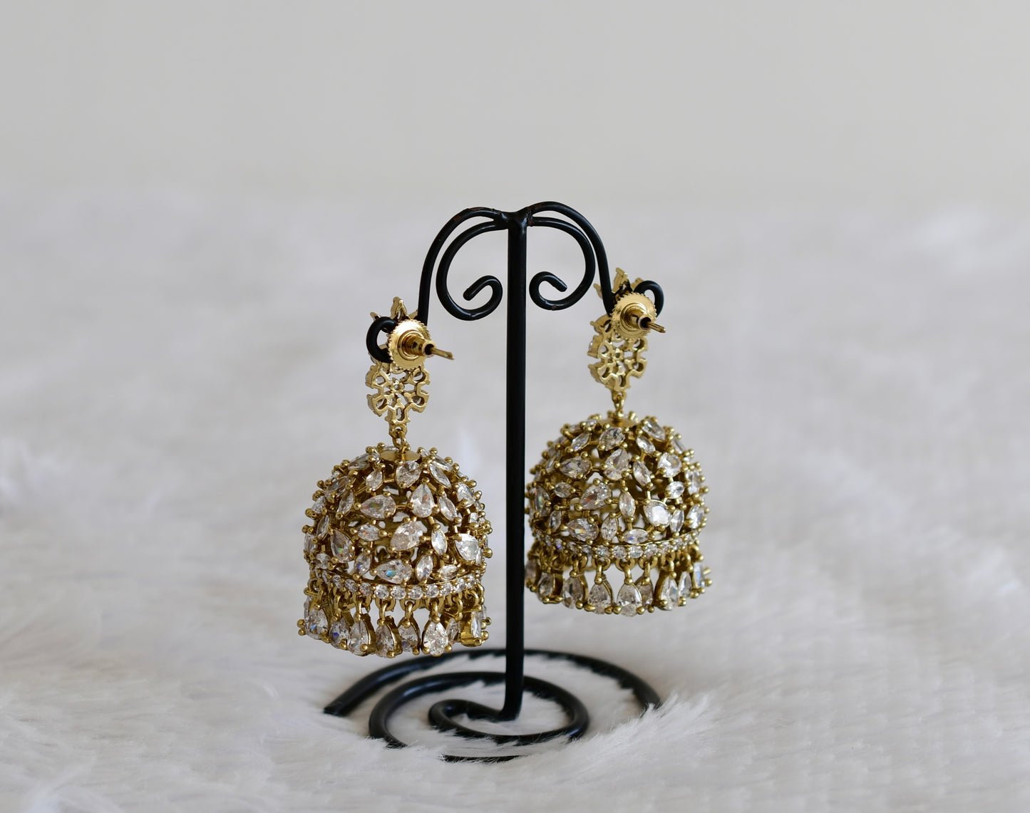 Antique gold tone white floral big jhumkka dj-52556