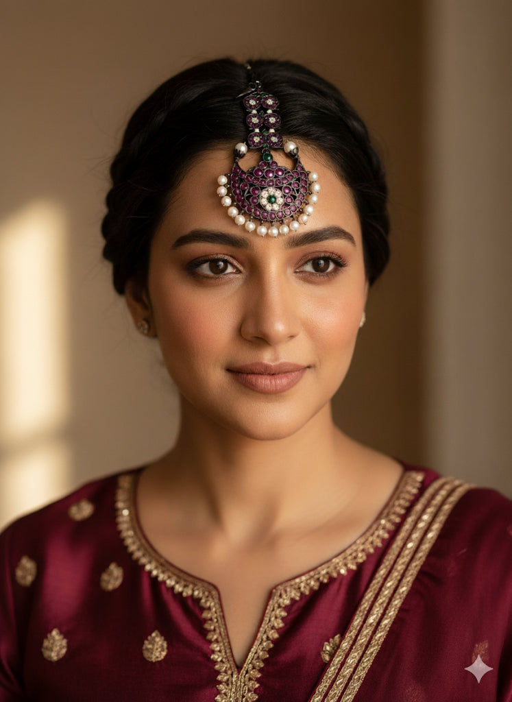 Black finish precious kemp-green-white pearl mango moon tikka dj-52290