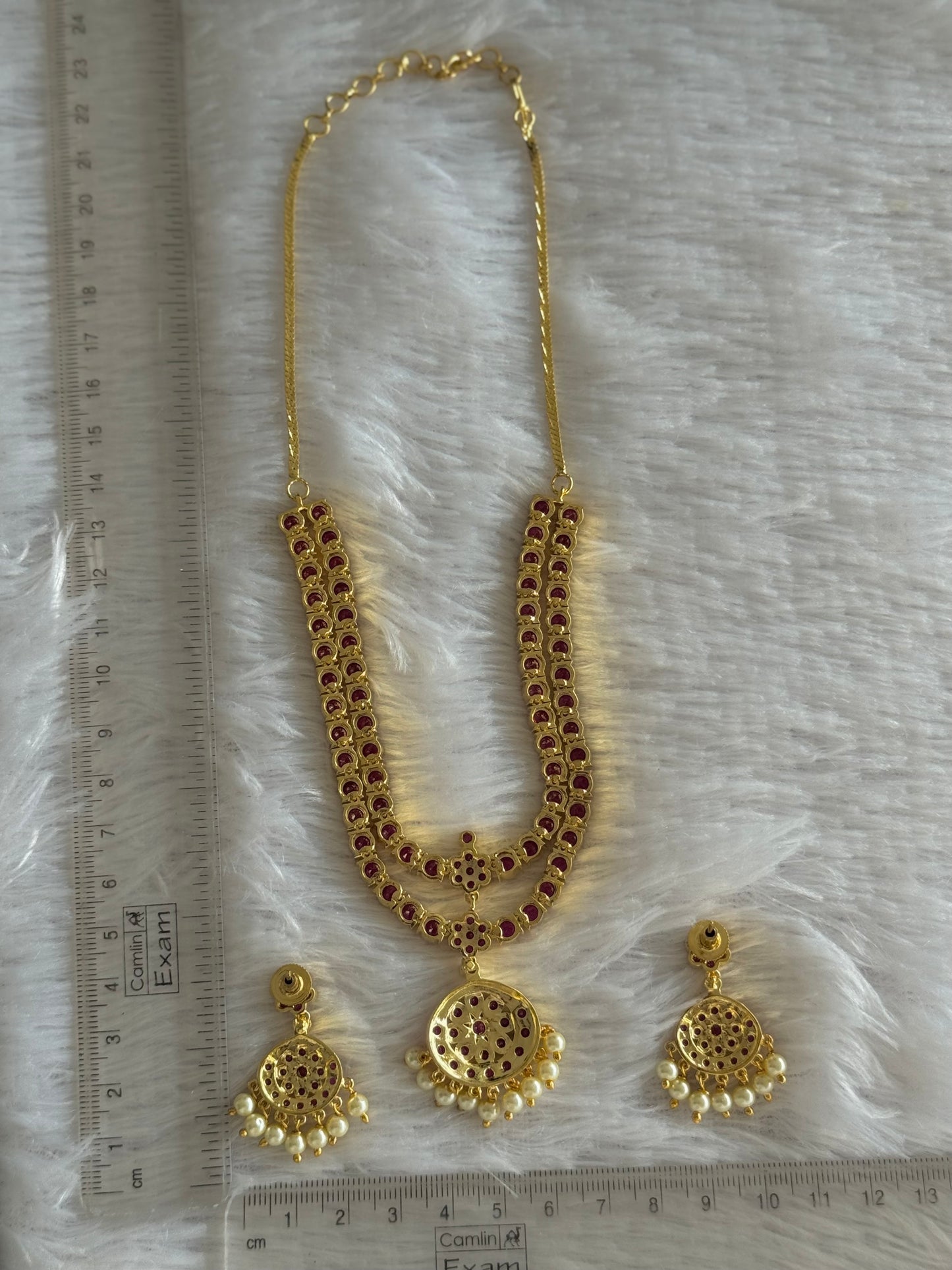 Gold tone AD pink south indian style double layer necklace set dj-51673