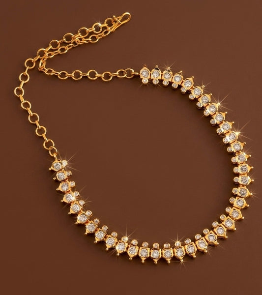Gold tone AD white stone south Indian necklace dj-53332