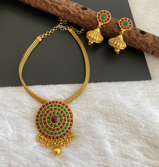 Antique gold tone Kemp-green round pendant necklace set Dj-52946