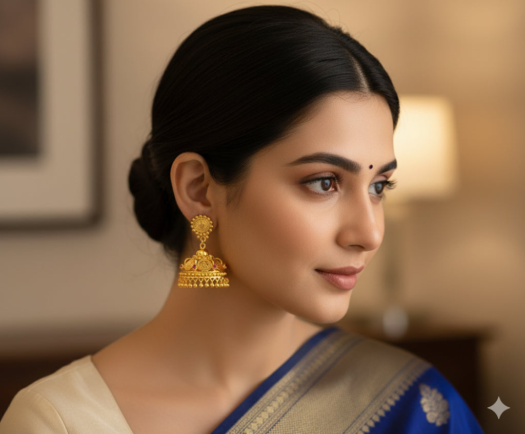 Gold tone ruby lakshmi coin jhumkka dj-32058