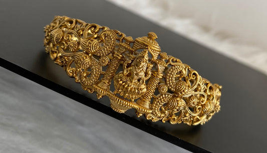 Antique gold tone lakshmi peacock lock type openable kada/bracelet dj-53462
