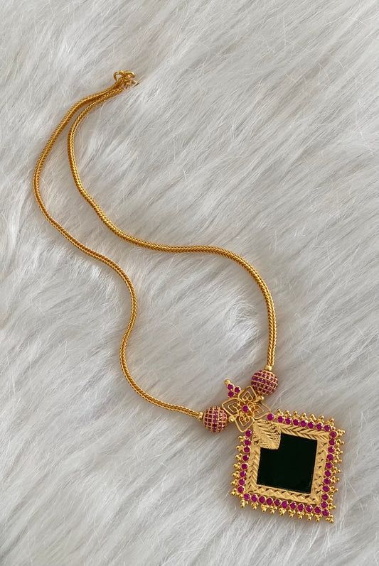 Gold tone pink-green stone kerala style necklace dj-54449