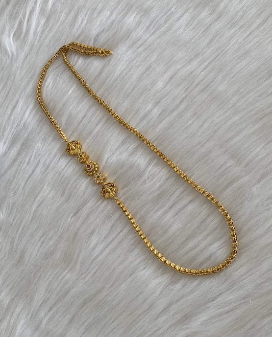Antique gold tone pink-green-white stone mugappu chain dj-54798