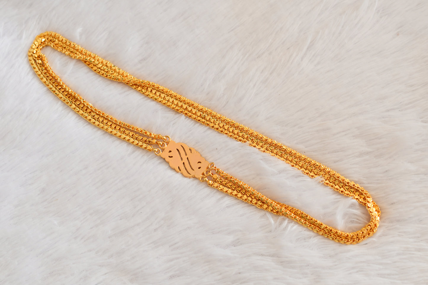 Gold tone 24 inches ruby-green-white triple layer mugappu chain Dj-53308