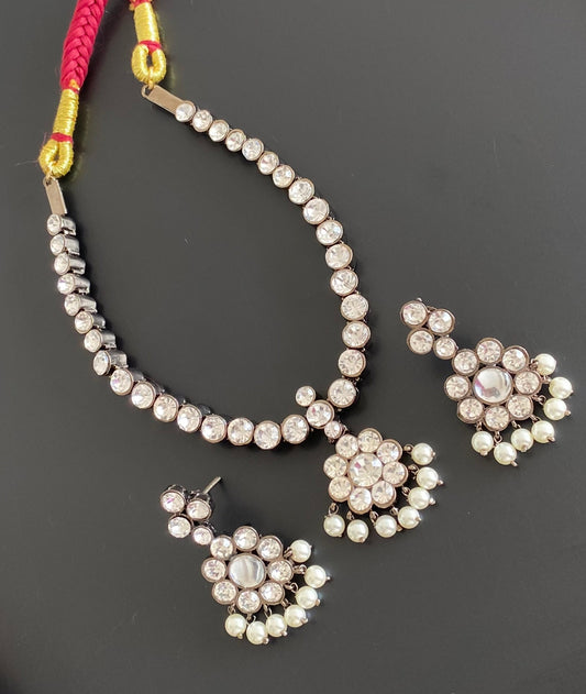 Black finish precious white pearl necklace set dj-53959