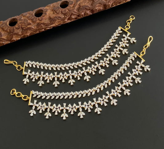 Two tone cz white stone double layer ear side chain dj-54070