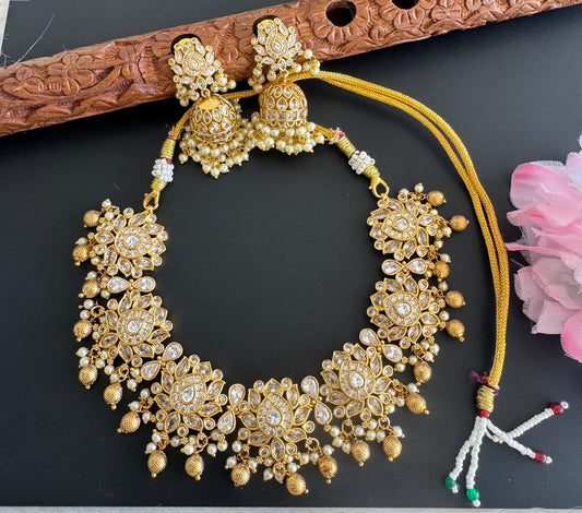 Matte finish white lotus necklace set dj-51220